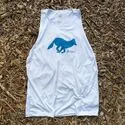 Runyon Electric Blue Logo Hybrid Training Tank for Running, Gym, Workouts American Made In USA White Tank Top Singlet