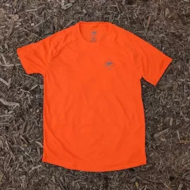 Runyon American Made In USA Mens Running Apparel Neon Safety Fluorescent Orange Fitness Performance Training Shirt