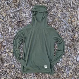 Runyon Men's Army Green Pocketed Sun Hoodie Shirt Long Sleeve Thumbholes Sun Protection Quick Dry American Made In USA
