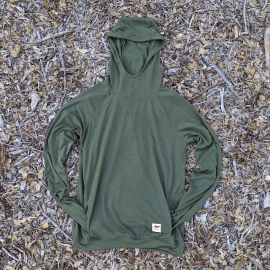 Runyon Women's Unisex Army Green Pocketed Sun Hoodie Shirt Long Sleeve Thumbholes Sun Protection Quick Dry American Made In USA