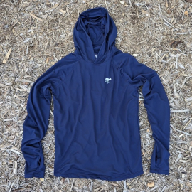 Runyon Unisex Navy Blue Sun Hoodie Shirt Long Sleeve Thumbholes Sun Protection Quick Dry American Made In USA