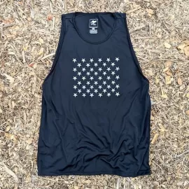 Runyon Men's Striped Star Black Hybrid Training Tank American Made In USA Running Workout Singlet