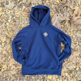 Runyon French Terry Cotton Navy Blue Pullover Hoodie Sweatshirt - Hidden Pockets, Thumbholes & Watch Windows - American Made In USA