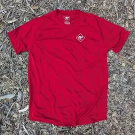 Runyon Mens Red American Made In USA Running Shirt Performance Moisture Wicking Workout Shirt