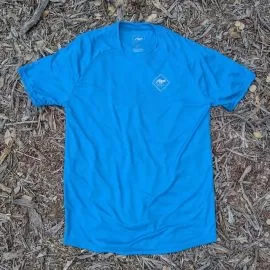 Runyon Mens Cyan Bright Blue Made In USA Running Shirt Performance Moisture Wicking Workout Shirt