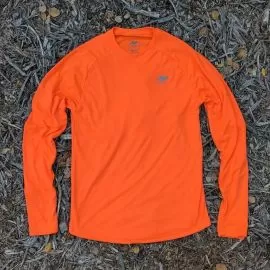 Runyon Mens Neon Orange Long Sleeve Performance Shirt - Made In USA, Running Hiking Workout Gym