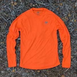 Runyon Mens Neon Orange Long Sleeve Performance Shirt - Made In USA, Running Hiking Workout Gym