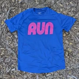 Men's Royal Blue and Hot Pink Running Shirt Moisture Wicking American Made In USA