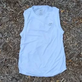 Runyon Men's White Sleeveless Muscle Tee Performance Workout Tank Top American Made In USA