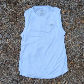 Runyon Men's White Sleeveless Muscle Tee Performance Workout Tank Top American Made In USA