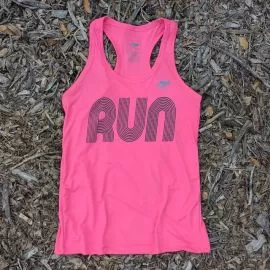 Women's Hot Pink RUN Racerback Tank Top - Fitness, Workout Apparel - American Made In USA