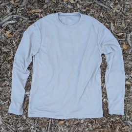 Runyon American Made In USA Men's Light Grey Silver Long Sleeve Trail Running Shirt Moisture Wicking Performance Active Shirt Warm Weather Sun Protection