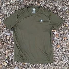 Runyon American Made In USA Men's Dark Forest Green Short Sleeve Trail Running Shirt Moisture Wicking Performance Active Shirt Warm Weather Sun Protection