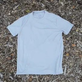 Runyon American Made In USA Men's Silver Light Grey Short Sleeve Trail Running Shirt Moisture Wicking Performance Active Shirt Warm Weather Sun Protection