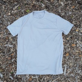 Runyon American Made In USA Men's Silver Light Grey Short Sleeve Trail Running Shirt Moisture Wicking Performance Active Shirt Warm Weather Sun Protection