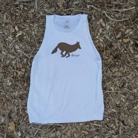 Runyon Brown Logo Hybrid Training Tank for Running, Gym, Workouts American Made In USA White Tank Top Singlet