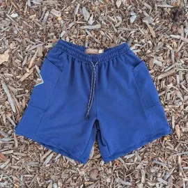 Runyon Navy Blue French Terry Cotton 7" Sweatshorts - Gym, Workout, Hiking, Casual, Fitness American Made In USA - Runyon Canyon Apparel