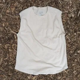 Runyon Men's Sand Creme Beige 100% Cotton Muscle Tee - Made In USA - Hiking, Running, Workout, Fitness, Outdoors - Cottontrails Muscle Tees