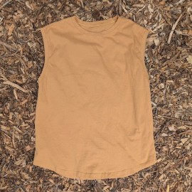 Runyon Men's Camel Tan  Medium Brown -  100% Cotton Muscle Tee - Made In USA - Hiking, Running, Workout, Fitness, Outdoors - Cottontrails Muscle Tees