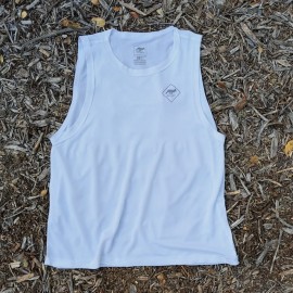 Runyon Men's White Tech Trail Tank - Muscle Workout Tank Top, Made In USA | Runyon Canyon Apparel