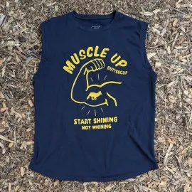 Muscle Up Dark Navy Sleeveless Muscle Tee 100% Cotton Cottontrails American Made In The USA