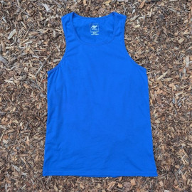 Men's 100% cotton athletic tank top singlet in Royal Blue, Made in USA by Runyon, for running, hiking, gym workouts and training