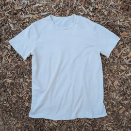 Men's 100% cotton athletic short sleeve shirt in sand, Made in USA by Runyon, for running, hiking, gym workouts and training
