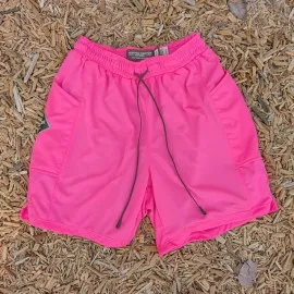 Runyon SupraPlush™ Hot Pink 5-inch men's running shorts with 2-in-1 compression liner, lightweight performance shell, dual side pockets, phone pockets, handcrafted in Los Angeles, Made in USA.