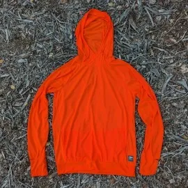 Runyon Men's Hot Orange Safety Orange Unisex Pocketed Sun Hoodie - Drawcord, Inside Pockets, Watch Window, Lightweight, UPF Sun Protection, Minimal Branding