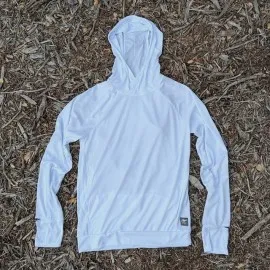 Runyon Women's White Unisex Pocketed Sun Hoodie - Drawcord, Inside Pockets, Watch Window, Lightweight, UPF Sun Protection, Minimal Branding