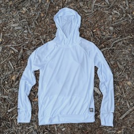 Runyon Women's White Unisex Pocketed Sun Hoodie - Drawcord, Inside Pockets, Watch Window, Lightweight, UPF Sun Protection, Minimal Branding