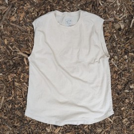 Runyon Women's Sand (Cream) 100% Cotton Cottontrails Muscle Tee - Made In USA - Hiking, Running, Workout, Fitness, Outdoors