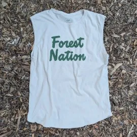 Runyon Women's (Unisex) Forest Nation on Sand Creme Beige 100% Cotton Muscle Tee - Made In USA - Hiking, Running, Workout, Fitness, Outdoors - Cottontrails Muscle Tees