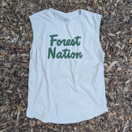 Runyon Women's (Unisex) Forest Nation on Sand Creme Beige 100% Cotton Muscle Tee - Made In USA - Hiking, Running, Workout, Fitness, Outdoors - Cottontrails Muscle Tees