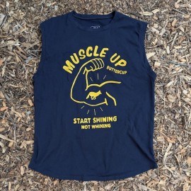 Runyon Women's (Unisex) Dark Navy 100% Cotton Muscle Tee - Made In USA - Hiking, Running, Workout, Fitness, Outdoors - Cottontrails Muscle Tees