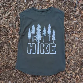 Runyon Women's (Unisex) Olive Green Sleeveless Muscle Tee 100% Cotton Cottontrails American Made In The USA - HIKE Print - Hiking, Running
