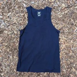 Women's (Unisex) 100% cotton athletic tank top singlet in Navy Blue, Made in USA by Runyon, for running, hiking, gym workouts and training