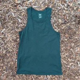Women's (Unisex) 100% cotton athletic tank top singlet in Forest Green, Made in USA by Runyon, for running, hiking, gym workouts and training