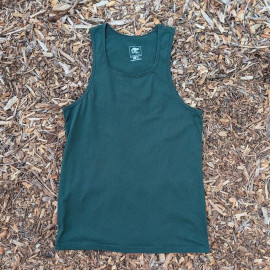 Women's (Unisex) 100% cotton athletic tank top singlet in Forest Green, Made in USA by Runyon, for running, hiking, gym workouts and training
