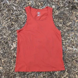 Women's (Unisex) 100% cotton athletic tank top singlet in Rust (Brick Red), Made in USA by Runyon, for running, hiking, gym workouts and training