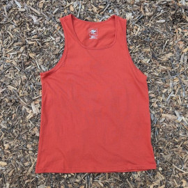 Women's (Unisex) 100% cotton athletic tank top singlet in Rust (Brick Red), Made in USA by Runyon, for running, hiking, gym workouts and training