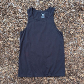 Women's (Unisex) 100% cotton athletic tank top singlet in Vintage Black, Made in USA by Runyon, for running, hiking, gym workouts and training