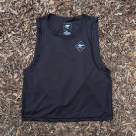 Runyon Women's Unisex Cropped Tech Trail Tank -  Black Moisture Wicking Muscle Tank Top Made In USA - Running, Hiking, Working Out