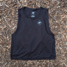 Runyon Women's Unisex Cropped Tech Trail Tank -  Black Moisture Wicking Muscle Tank Top Made In USA - Running, Hiking, Working Out