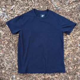 Women's (Unisex) 100% cotton athletic short sleeve shirt in Dark Navy Blue, Made in USA by Runyon, for running, hiking, gym workouts and training