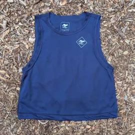 Runyon Women's Unisex Cropped Tech Trail Tank -  Navy Blue Moisture Wicking Muscle Tank Top Made In USA - Running, Hiking, Working Out