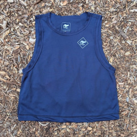 Runyon Women's Unisex Cropped Tech Trail Tank -  Navy Blue Moisture Wicking Muscle Tank Top Made In USA - Running, Hiking, Working Out