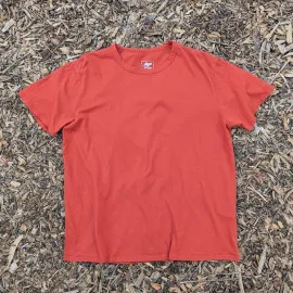 Women's (Unisex) 100% cotton athletic short sleeve shirt in Rust (Brick Red), Made in USA by Runyon, for running, hiking, gym workouts and training