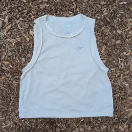 Runyon Women's Unisex Cropped Tech Trail Tank -  Sand Moisture Wicking Muscle Tank Top Made In USA - Running, Hiking, Working Out