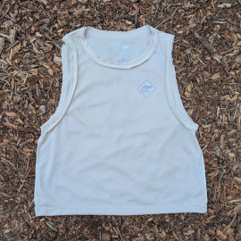 Runyon Women's Unisex Cropped Tech Trail Tank -  Sand Moisture Wicking Muscle Tank Top Made In USA - Running, Hiking, Working Out